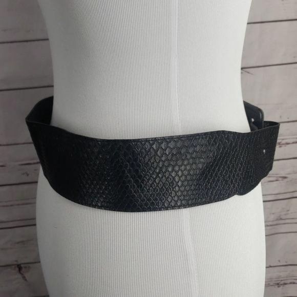 Vintage 80s Style Wide Black Waist  Hook Loop Belt - Picture 8 of 16